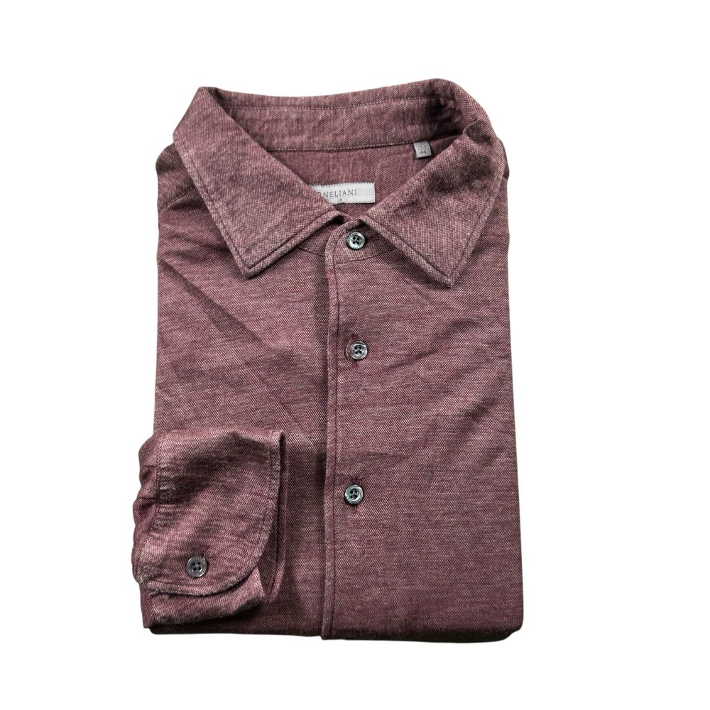 Corneliani Maroon Wool Blend Long Sleeve Button Front Shirt Mens 17.5 44